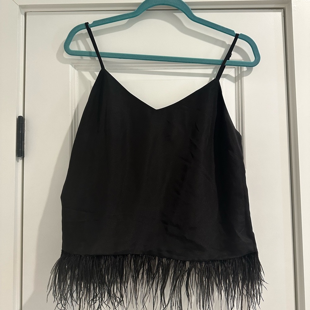 Aqua Black Feather-Trim Camisole